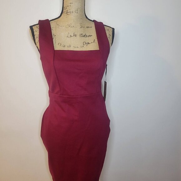 NWT Lulu's Social Sensation Burgundy Square Neck Mini Bodycon Dress Medium - Picture 4 of 11